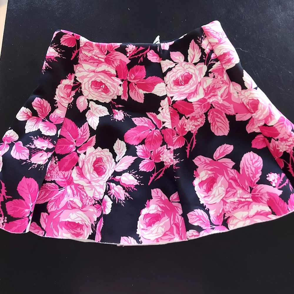 Floral Pink and Black Mini Skirt